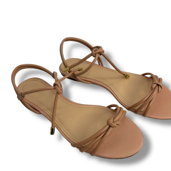 NEW Arezzo Camila Flat Sandals Size 8 True Sand Tan Strappy Tie Boho Flats Nude - Picture 7 of 9